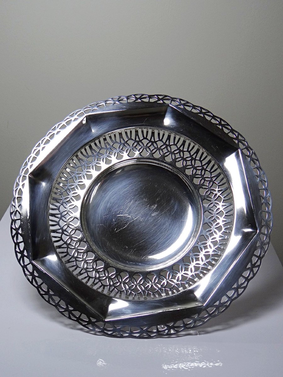 Large Silver-plated Openwork Bowl, Dechamps Frères Silverware-photo-2