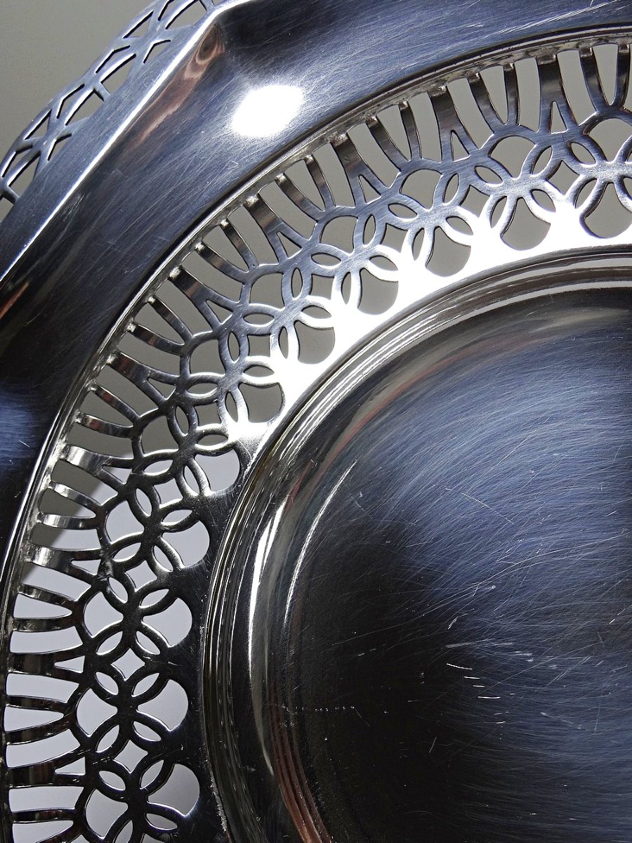 Large Silver-plated Openwork Bowl, Dechamps Frères Silverware-photo-3