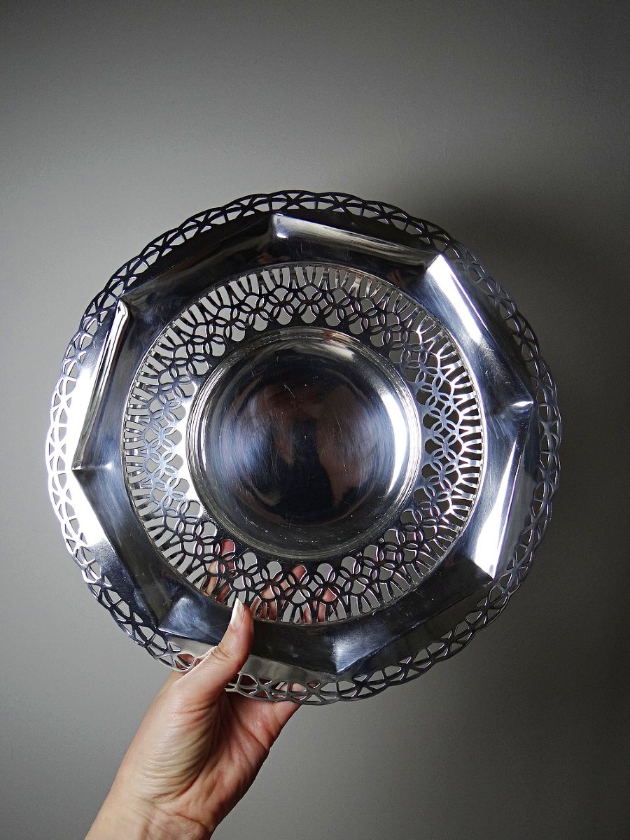 Large Silver-plated Openwork Bowl, Dechamps Frères Silverware-photo-6