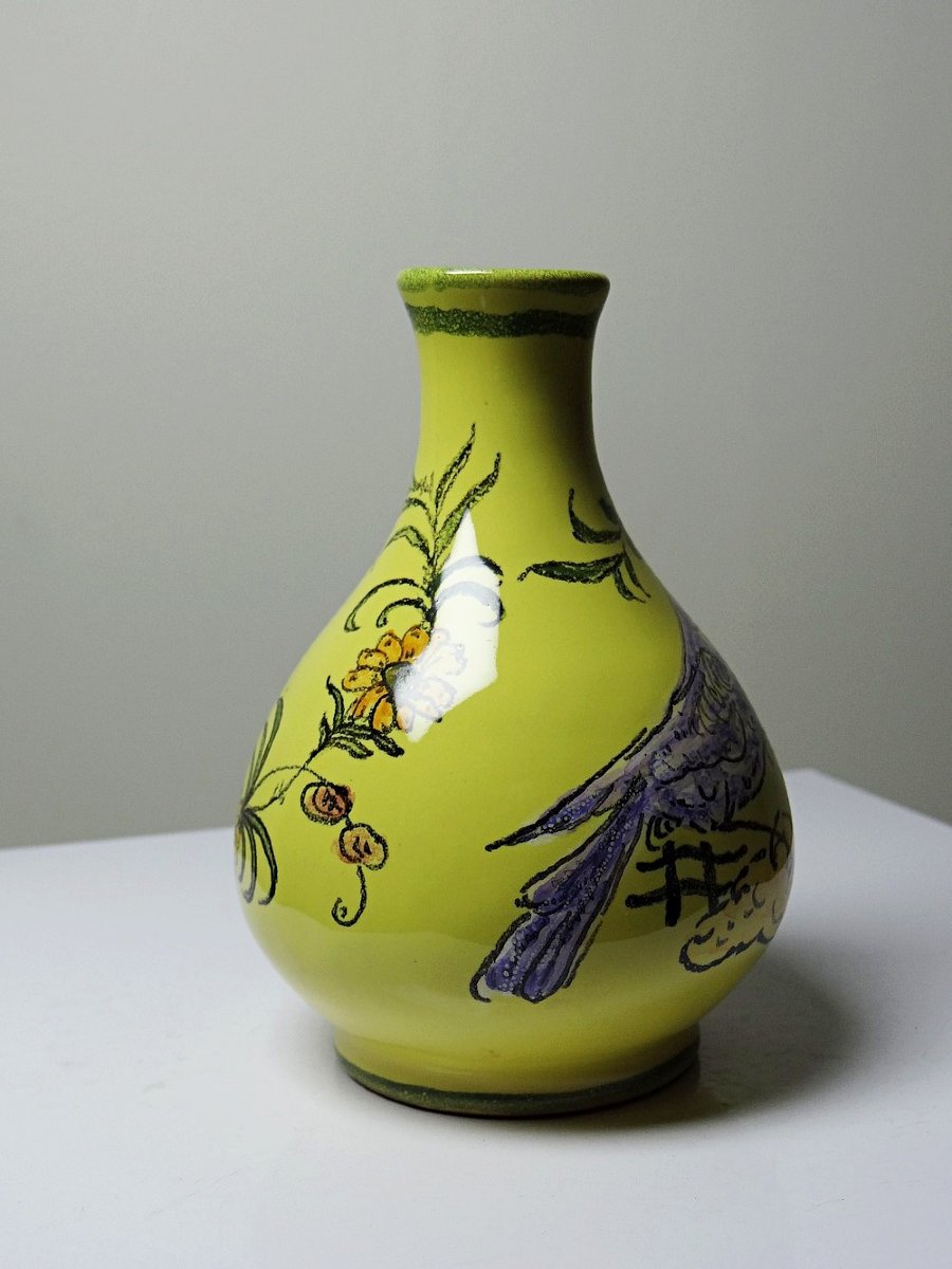 Small Ceramic Vase Signed Henri Siffre Montpellier Bird Design 50s-60s-photo-2