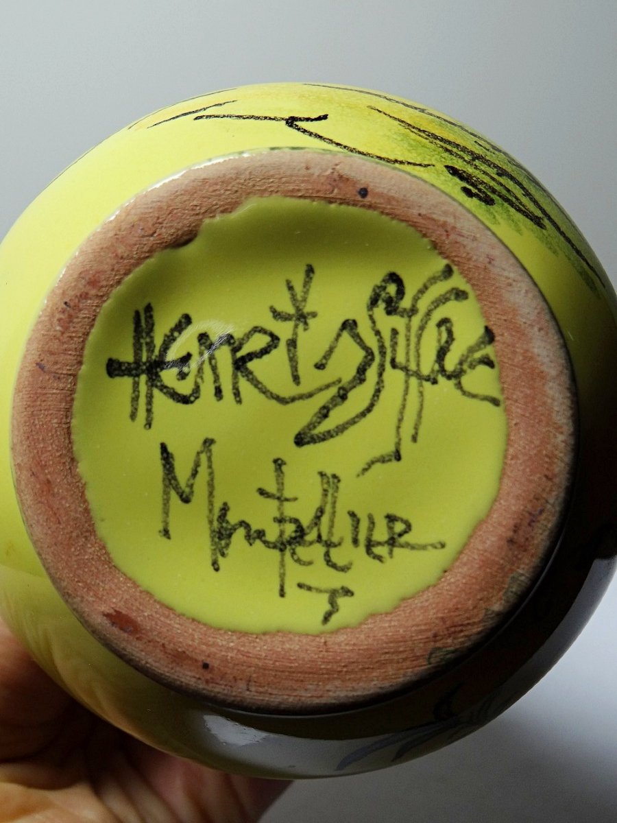 Small Ceramic Vase Signed Henri Siffre Montpellier Bird Design 50s-60s-photo-3