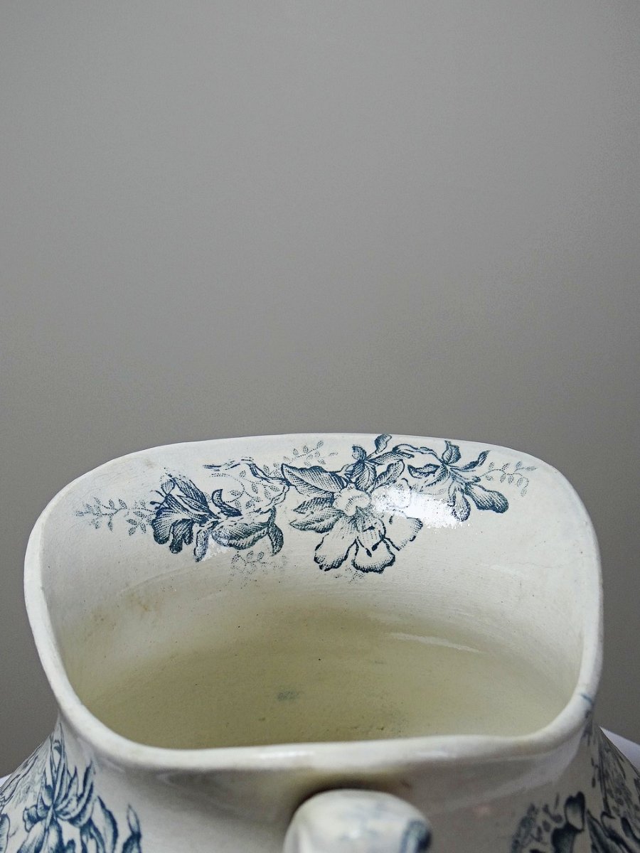 Broc de toilette Terre de Fer "Floréal", faïencerie Givors, décor floral XIXe-photo-2