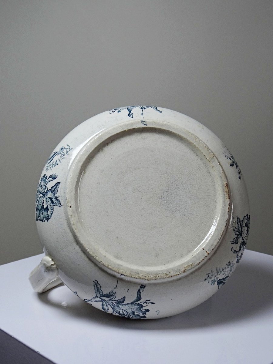 Broc de toilette Terre de Fer "Floréal", faïencerie Givors, décor floral XIXe-photo-4