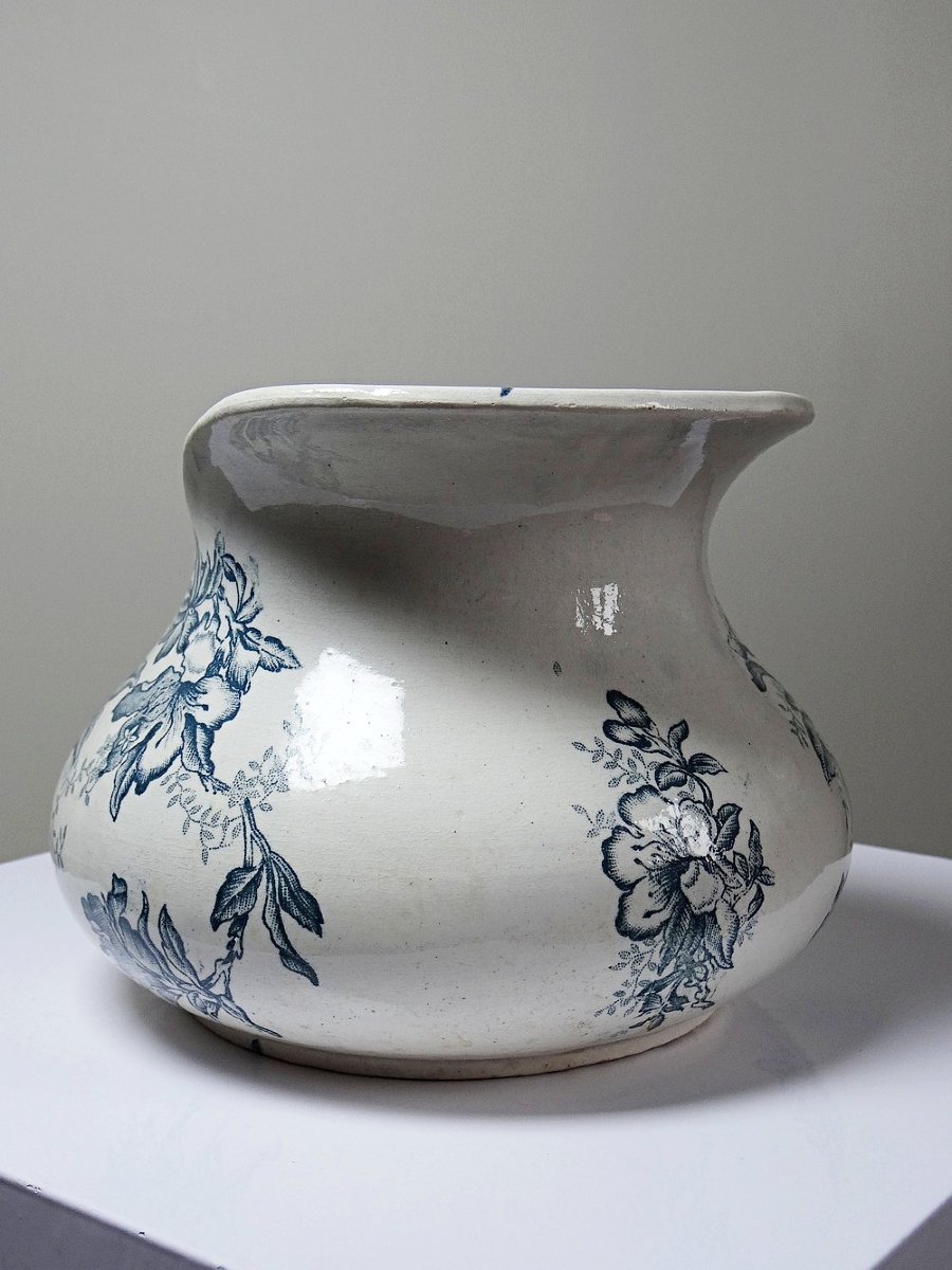 Broc de toilette Terre de Fer "Floréal", faïencerie Givors, décor floral XIXe-photo-8