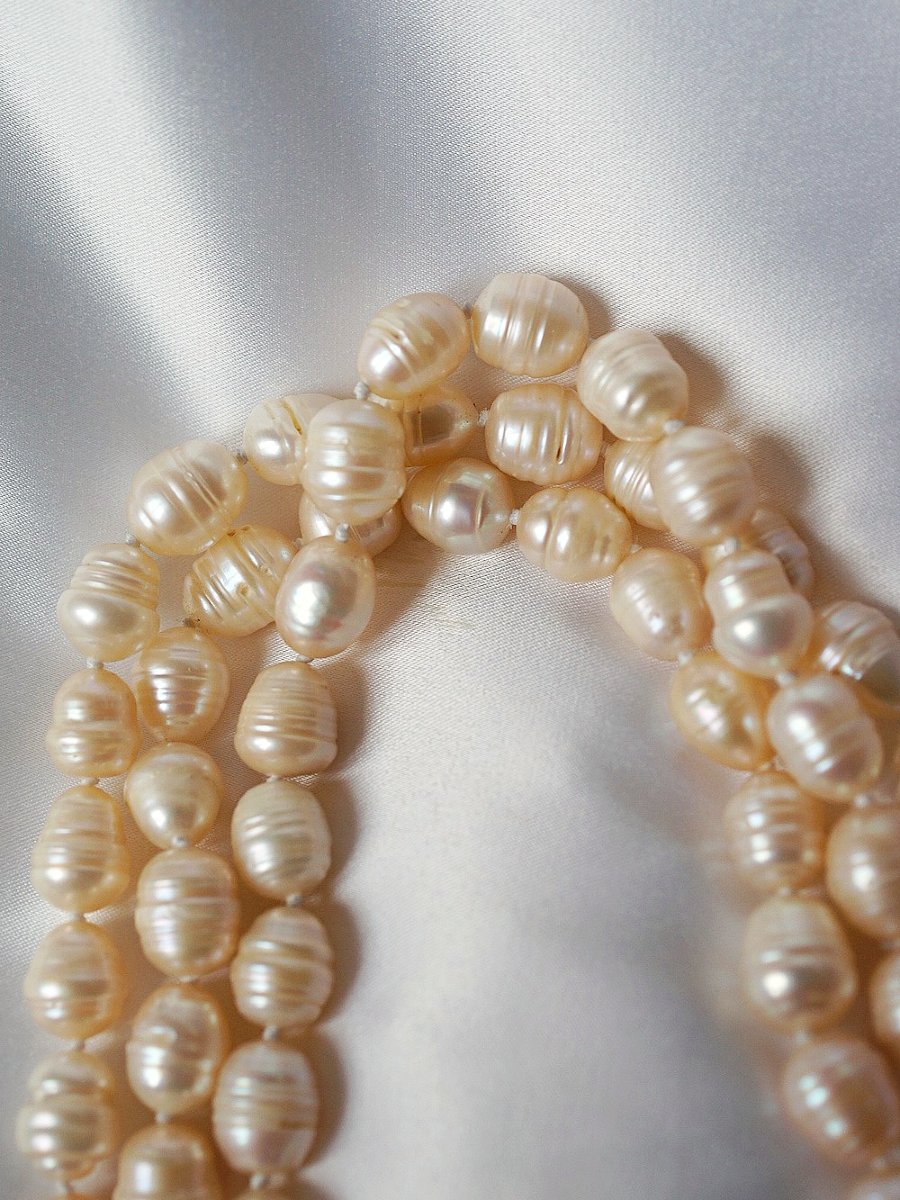 Long Necklace Of Irregular Pinkish Baroque Natural Freshwater Pearls-photo-3