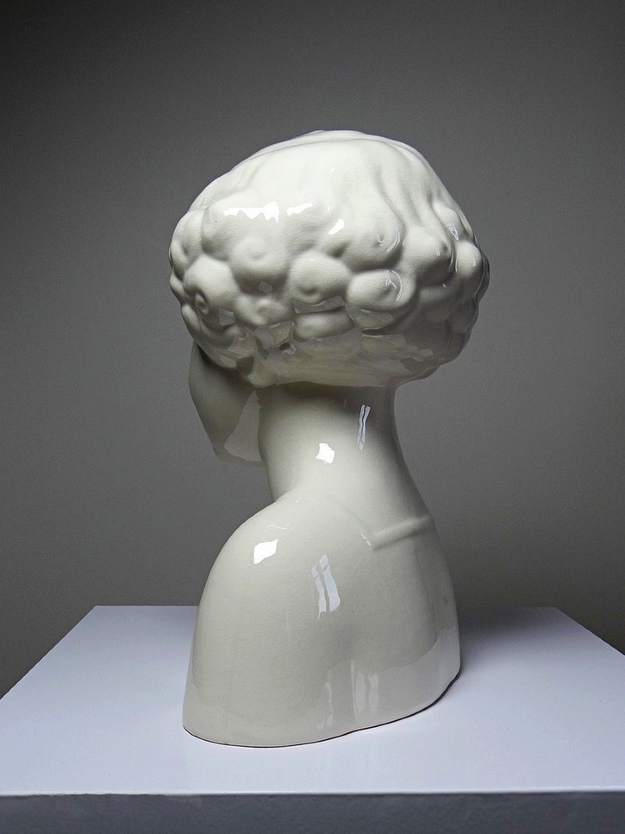 Buste en faïence de Sarreguemines Art Déco ancien 1920-1935-photo-6