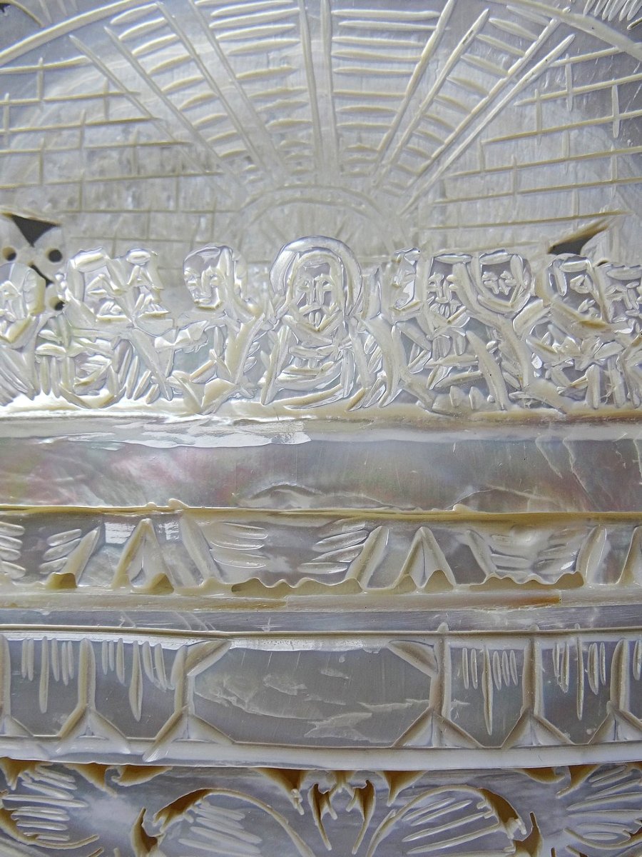 Carved Mother-of-pearl Votive Plaque, -photo-2