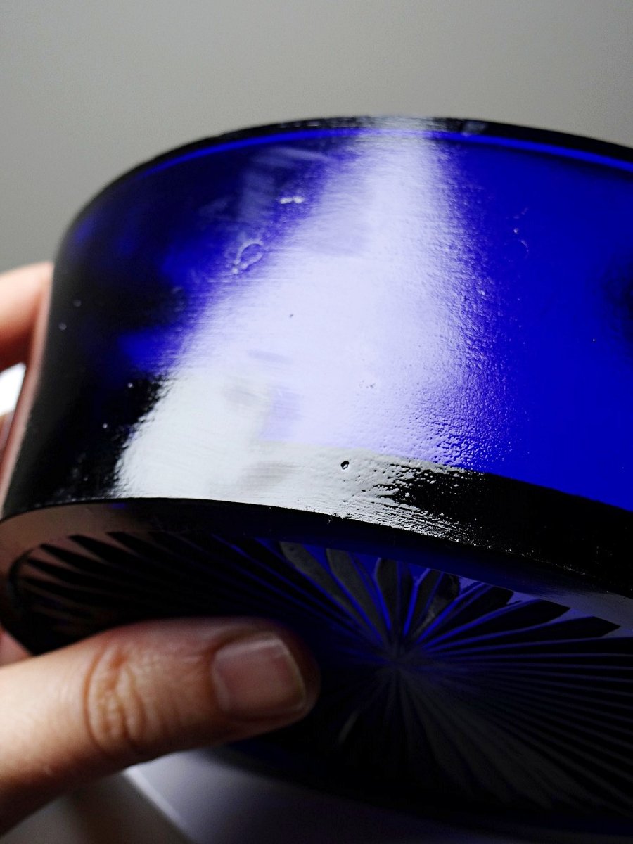 Bonbonnière victorienne att. George T. & Co verre cobalt et métal argenté XIXe-photo-2