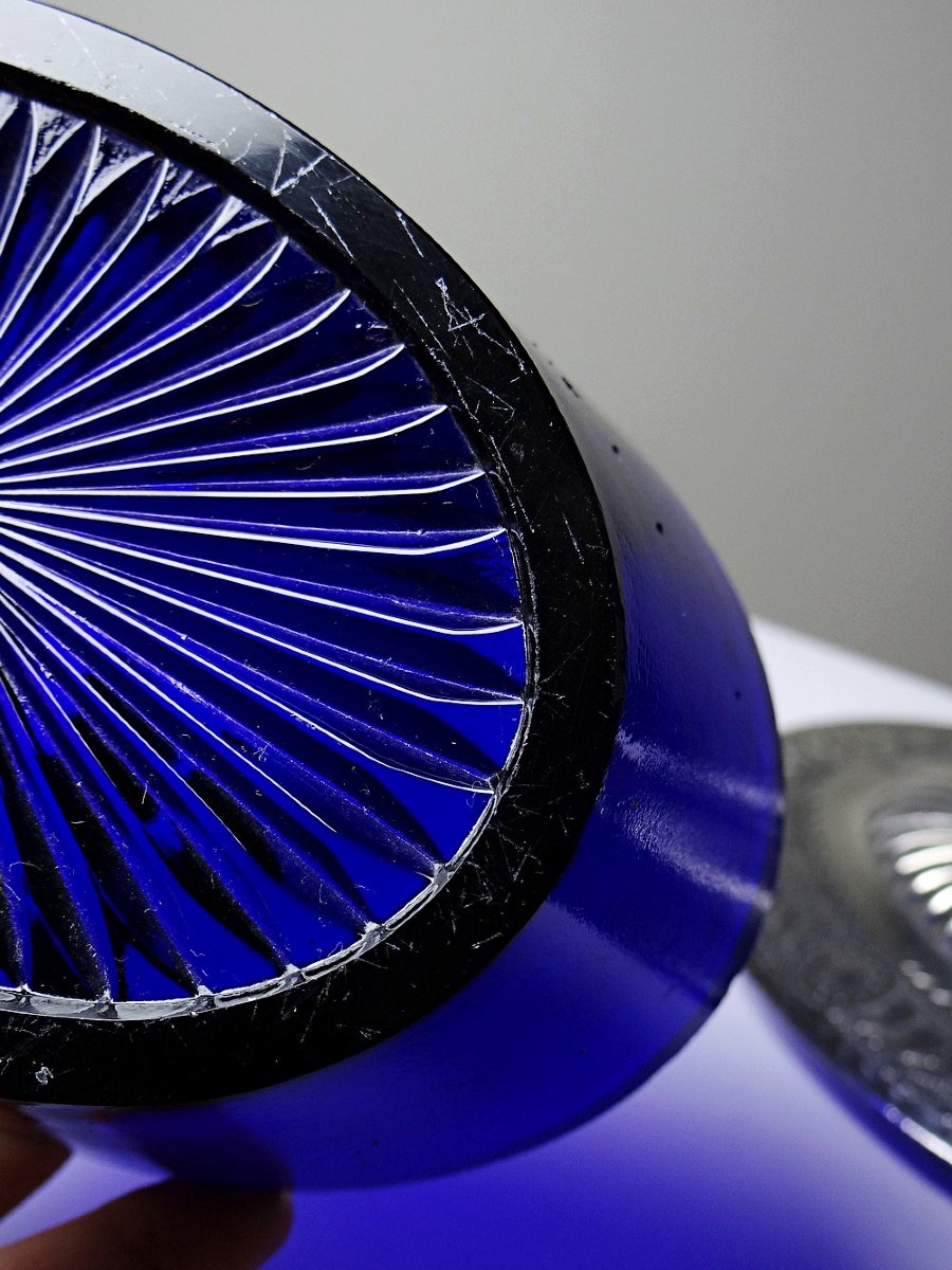 Bonbonnière victorienne att. George T. & Co verre cobalt et métal argenté XIXe-photo-4