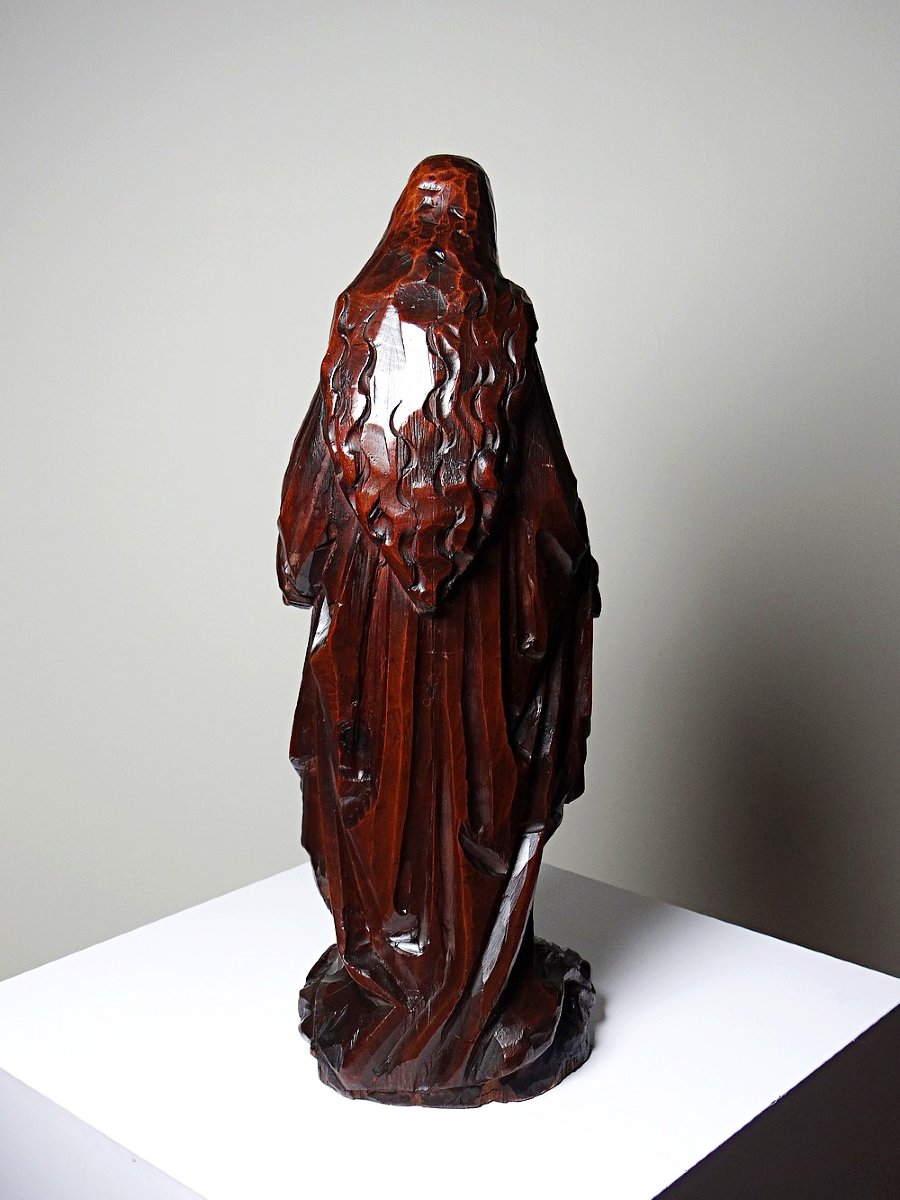 Sculpture religieuse Vierge ancienne en bois sculpté, Immaculée Conception-photo-2