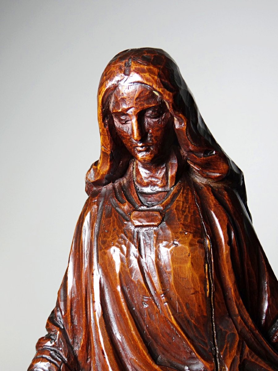 Sculpture religieuse Vierge ancienne en bois sculpté, Immaculée Conception-photo-4