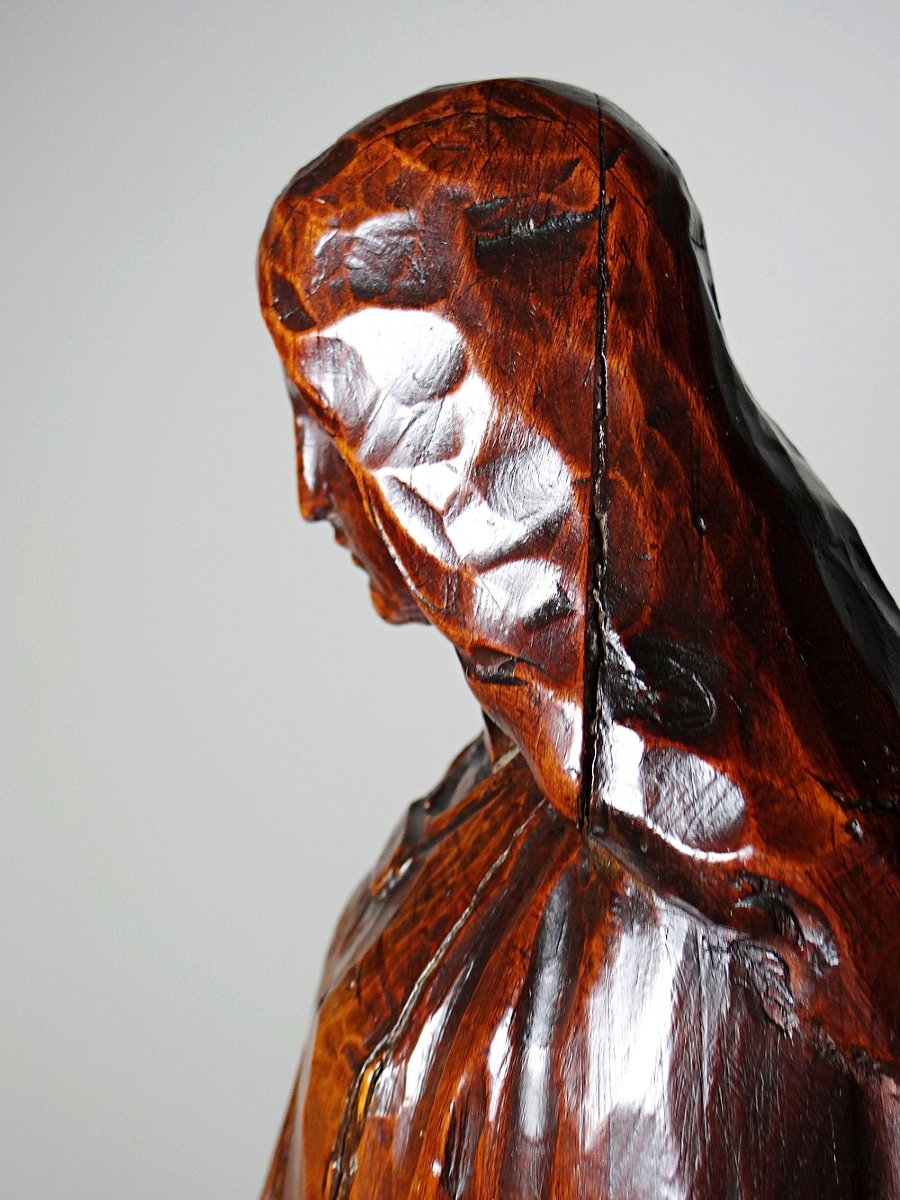 Sculpture religieuse Vierge ancienne en bois sculpté, Immaculée Conception-photo-6