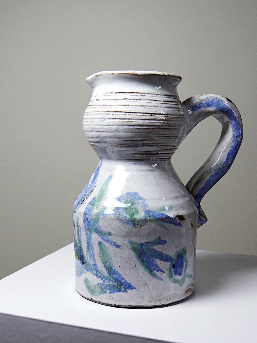 Vallauris 70's Glazed Stoneware Pitcher Attributed To Boris Kasianoff-photo-2