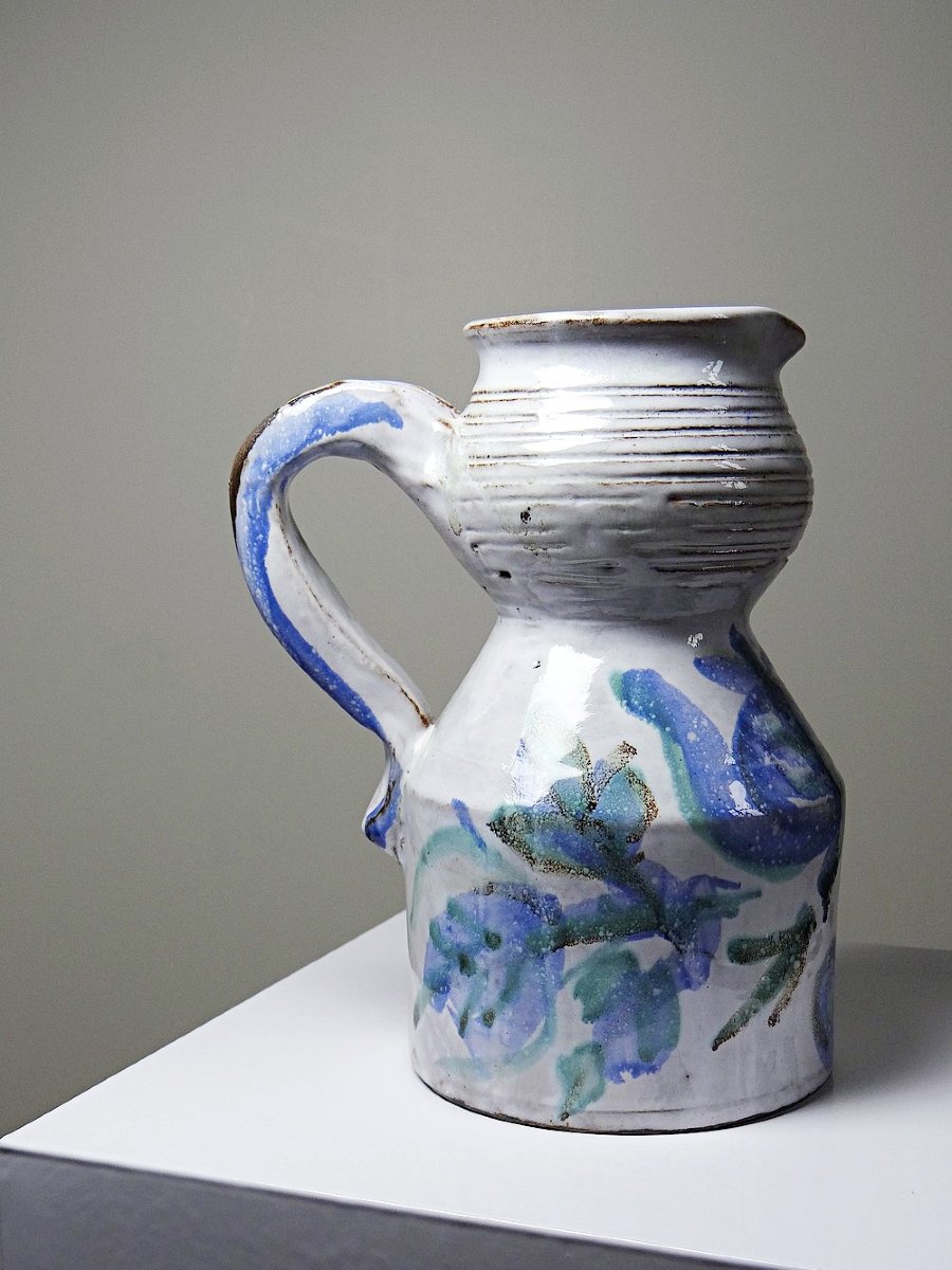 Vallauris 70's Glazed Stoneware Pitcher Attributed To Boris Kasianoff-photo-4