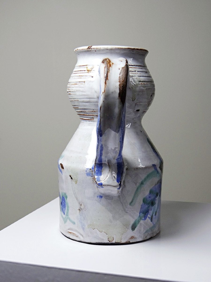 Vallauris 70's Glazed Stoneware Pitcher Attributed To Boris Kasianoff-photo-2