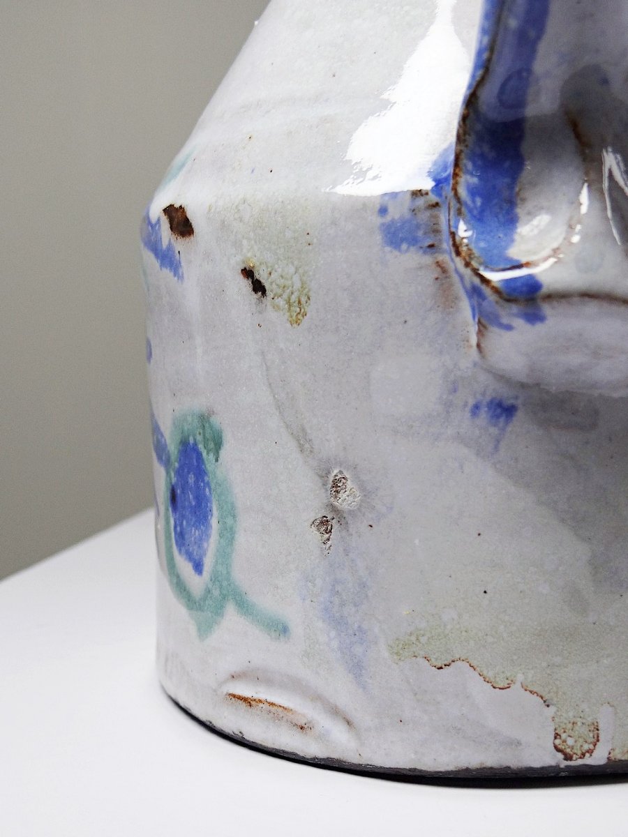 Vallauris 70's Glazed Stoneware Pitcher Attributed To Boris Kasianoff-photo-4