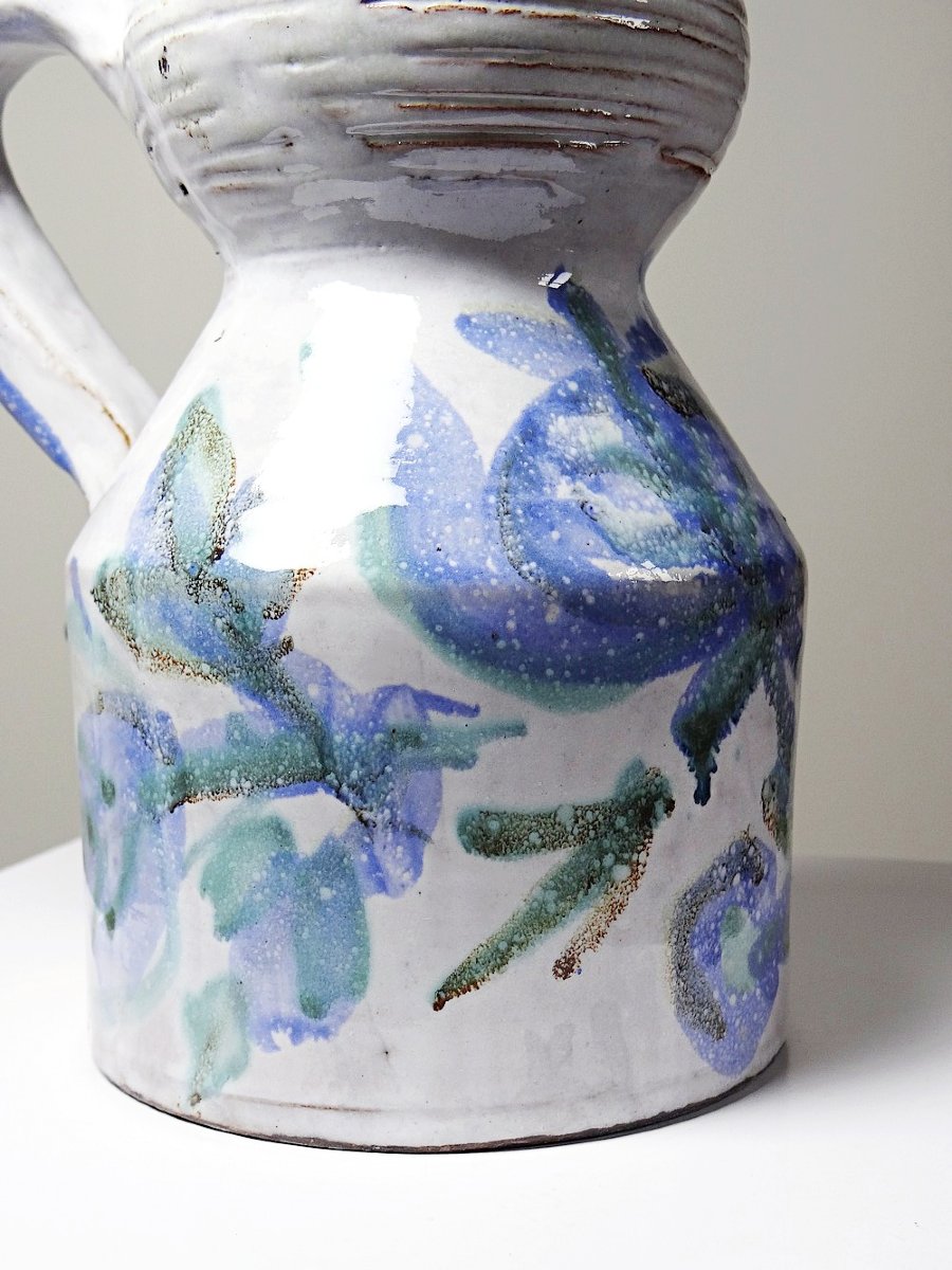 Vallauris 70's Glazed Stoneware Pitcher Attributed To Boris Kasianoff-photo-5