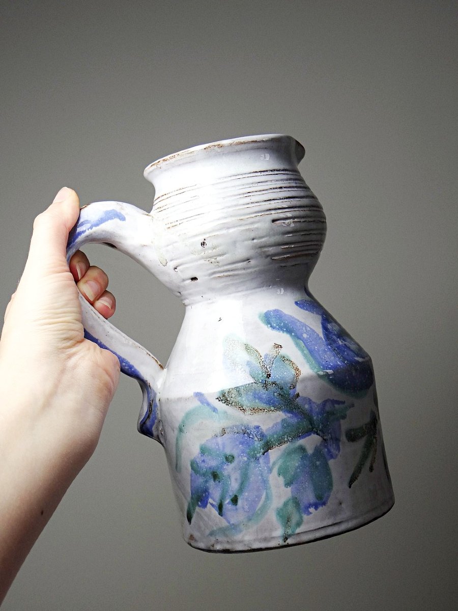 Vallauris 70's Glazed Stoneware Pitcher Attributed To Boris Kasianoff-photo-8