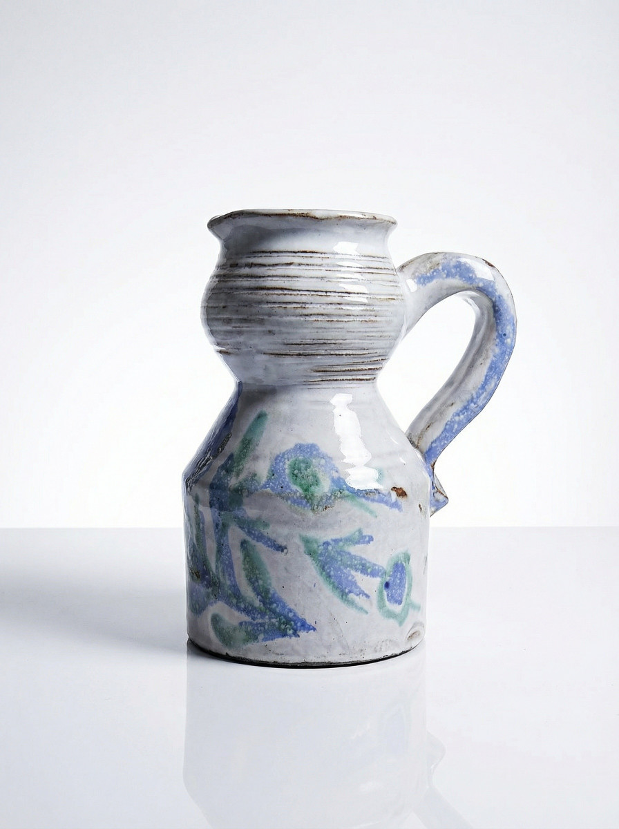 Vallauris 70's Glazed Stoneware Pitcher Attributed To Boris Kasianoff