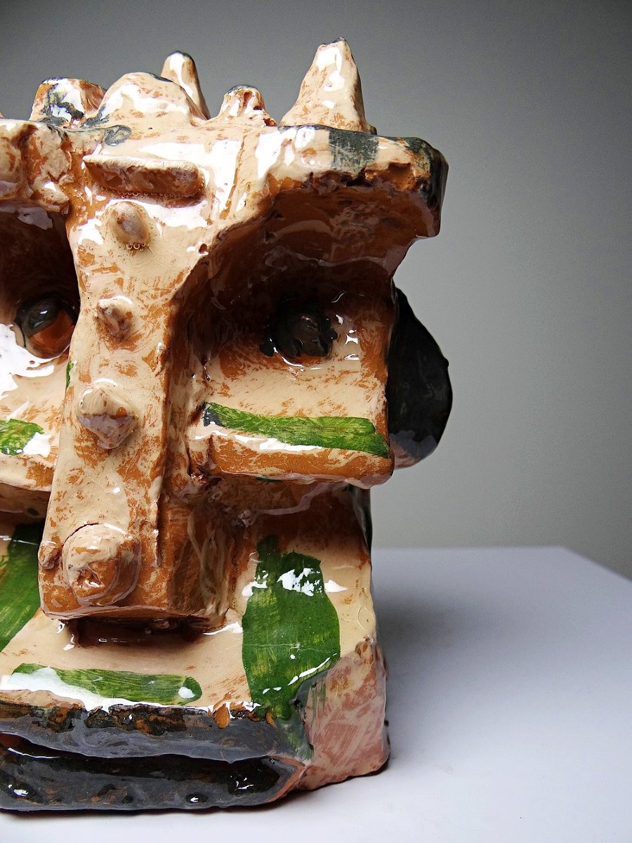 Modernist Brutalist Anthropomorphic Sculpture In Glazed Terracotta, 20th Century-photo-3