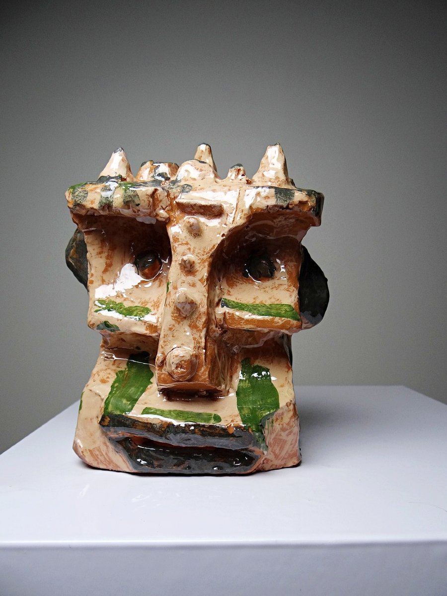 Modernist Brutalist Anthropomorphic Sculpture In Glazed Terracotta, 20th Century-photo-1