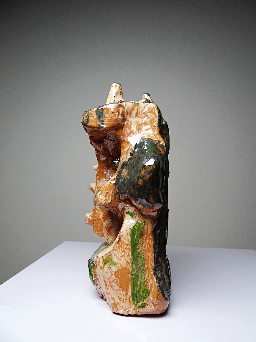 Modernist Brutalist Anthropomorphic Sculpture In Glazed Terracotta, 20th Century-photo-2