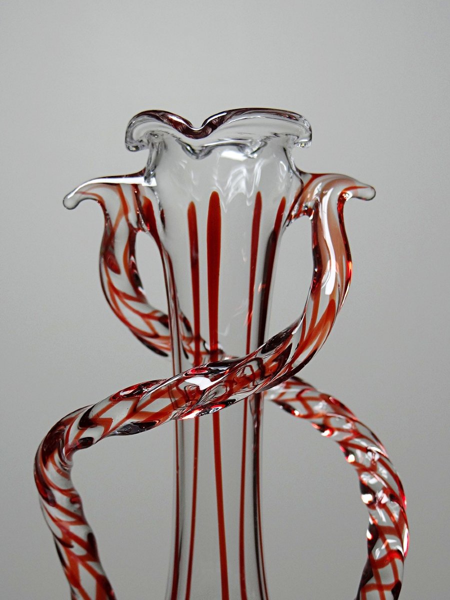 Vase soliflore verre soufflé Vénitien Murano vintage 50-60 Filigrana/Zanfirico-photo-2