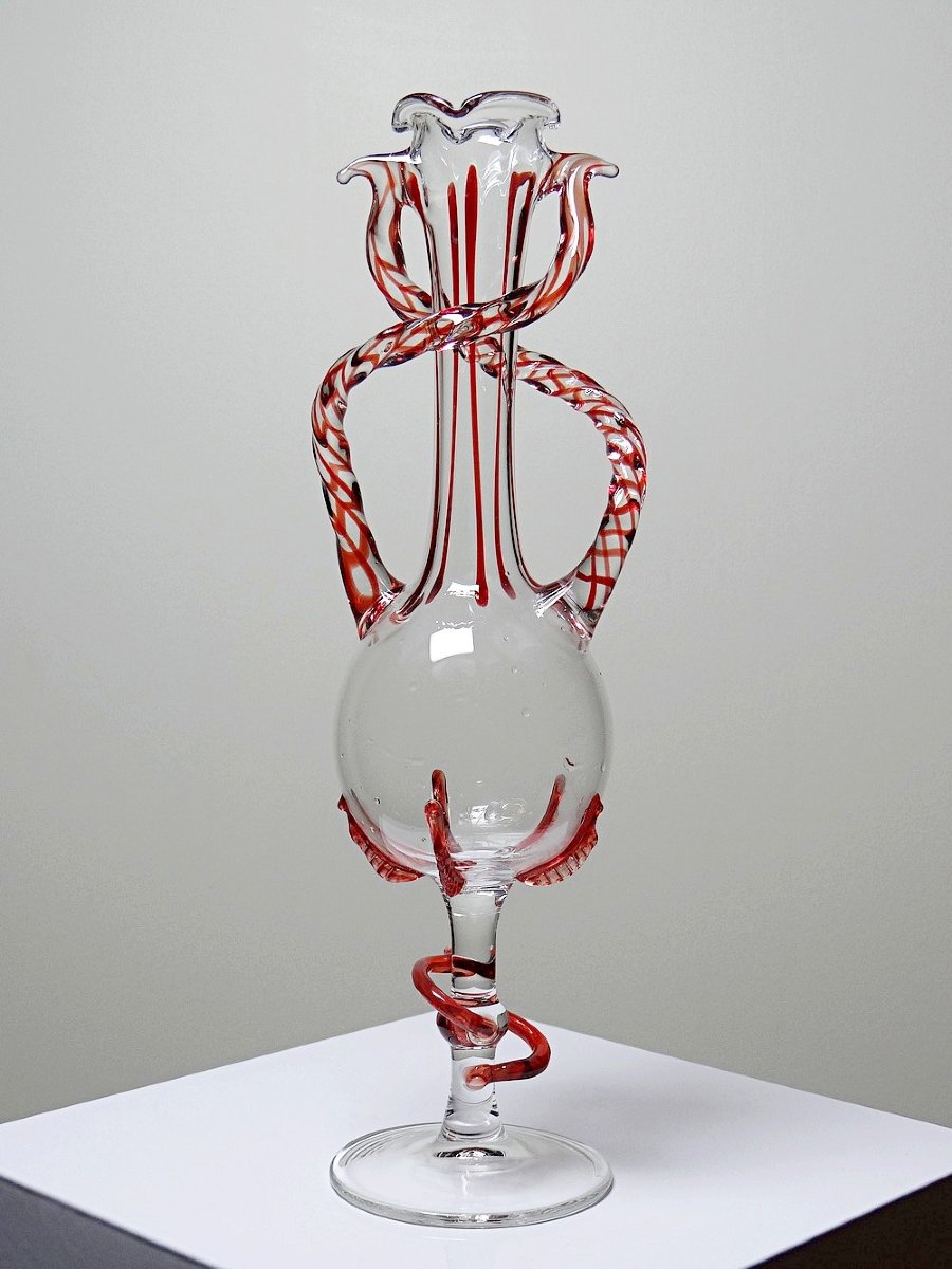 Vase soliflore verre soufflé Vénitien Murano vintage 50-60 Filigrana/Zanfirico-photo-1