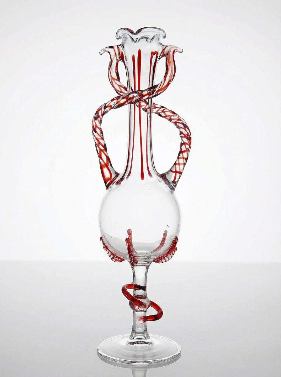 Vase soliflore verre soufflé Vénitien Murano vintage 50-60 Filigrana/Zanfirico