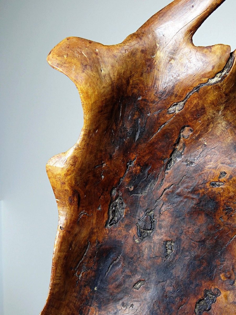 Grande coupe monoxyle en bois brut d'olivier foncé années 50 artisanat-photo-2