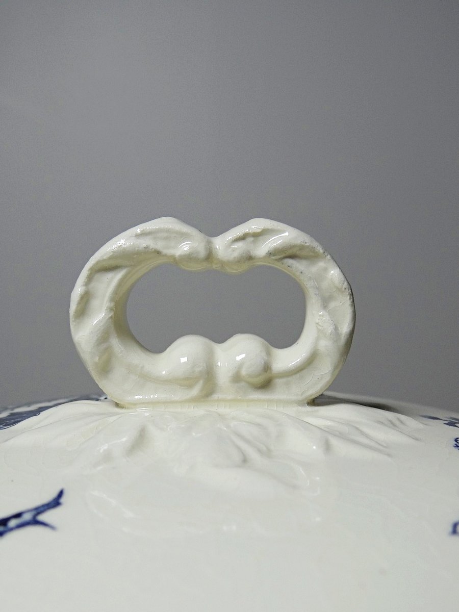 Soupière ancienne 1890-1910 porcelaine opaque terre de fer Gien modèle Chardons-photo-3