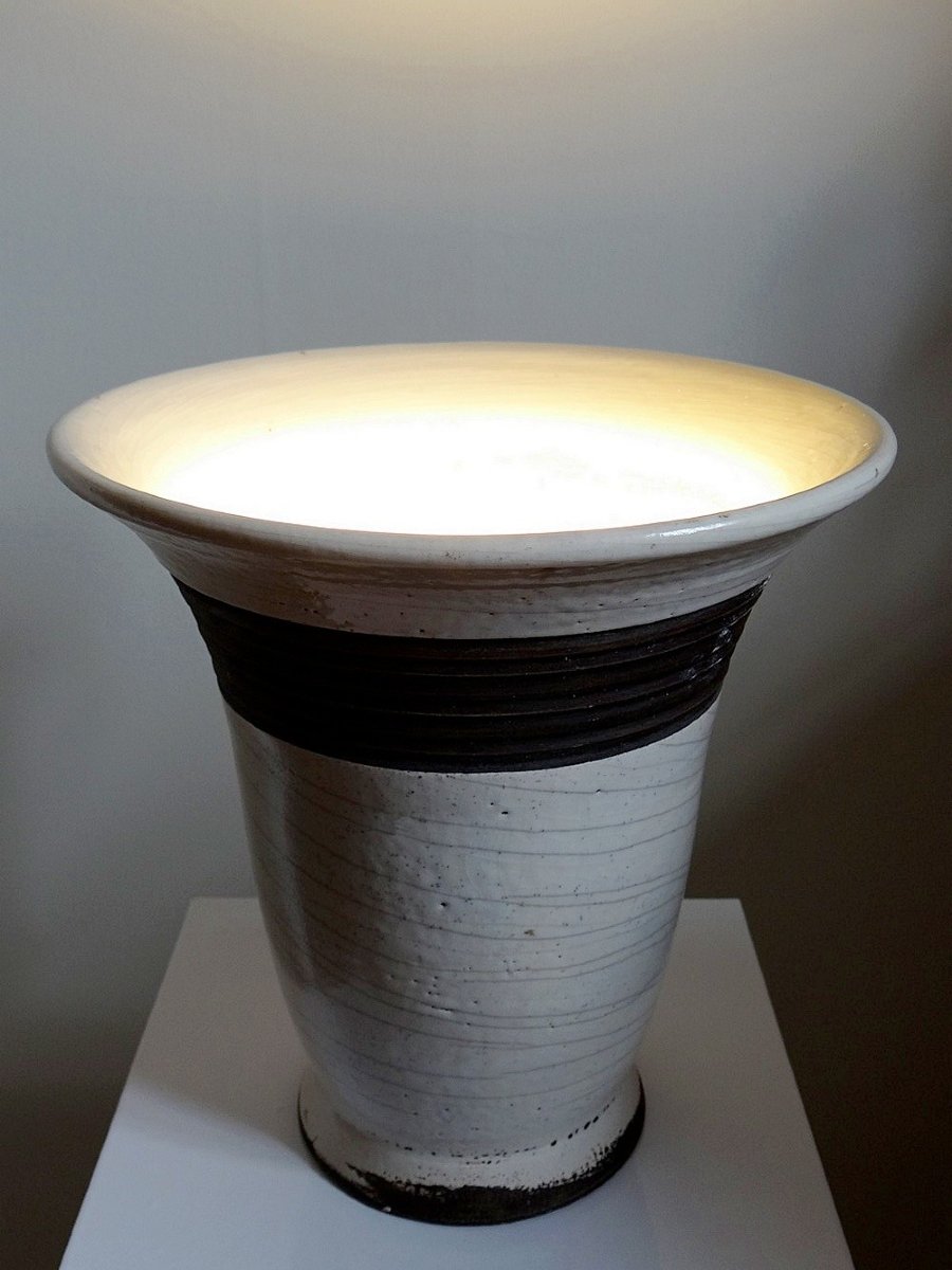Large Modern Beige And Brown Raku Lamp Keramos Sèvres - René Hénon Style [...]-photo-4