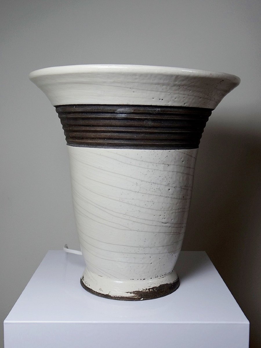 Large Modern Beige And Brown Raku Lamp Keramos Sèvres - René Hénon Style [...]-photo-6