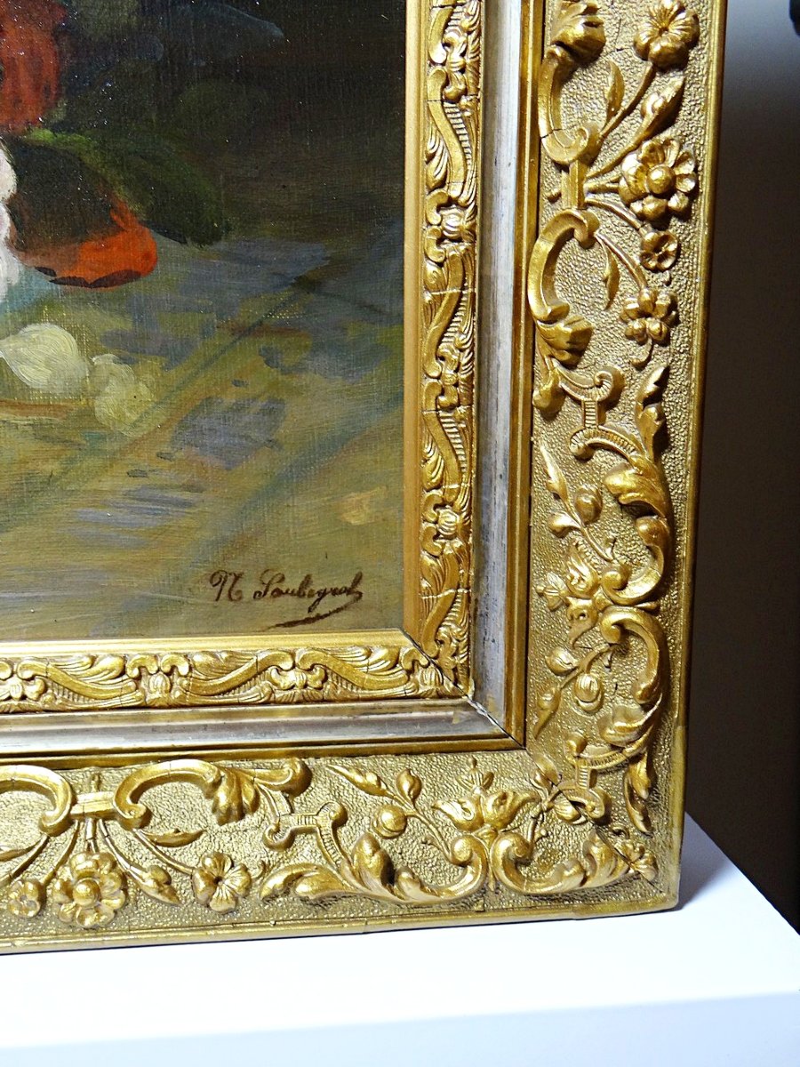 tableau ancien huile sur toile encadré, bouquet de roses, signé, vers 1890-1910-photo-6