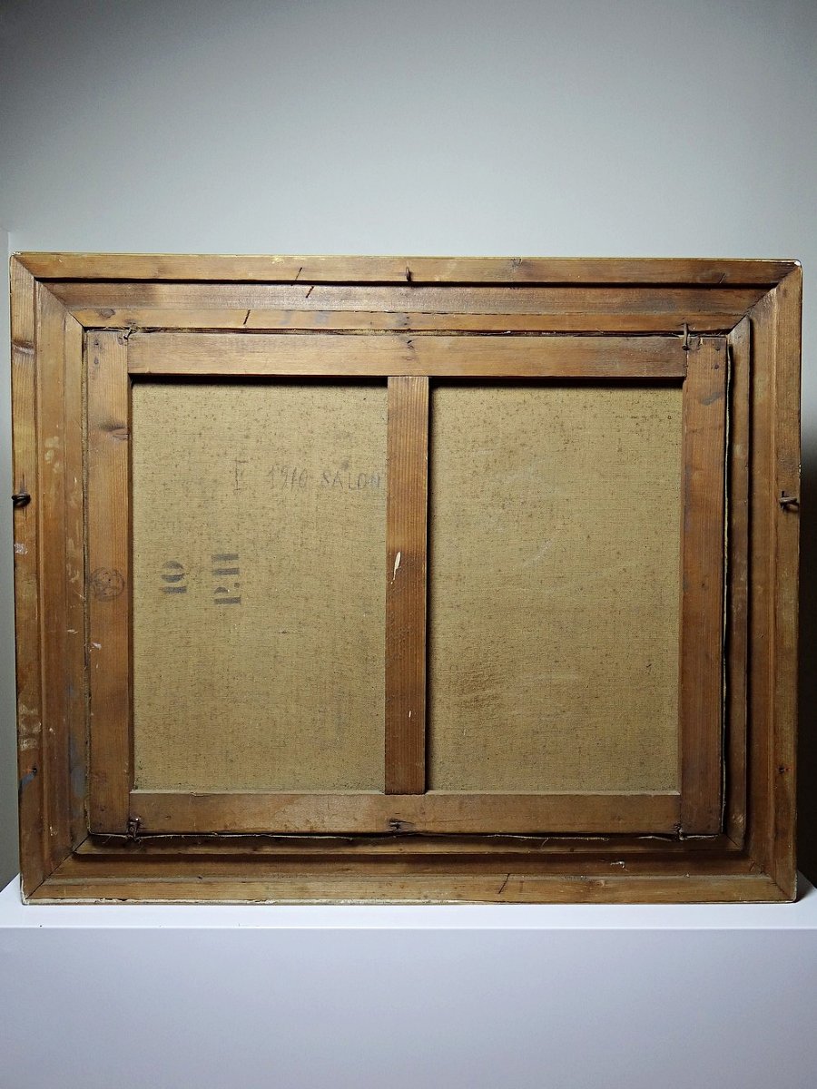 tableau ancien huile sur toile encadré, bouquet de roses, signé, vers 1890-1910-photo-8