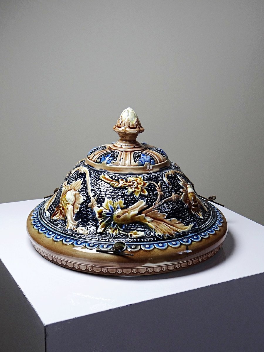 Suspension jardinière ancienne début XIX-XXe en barbotine Art Nouveau-photo-2