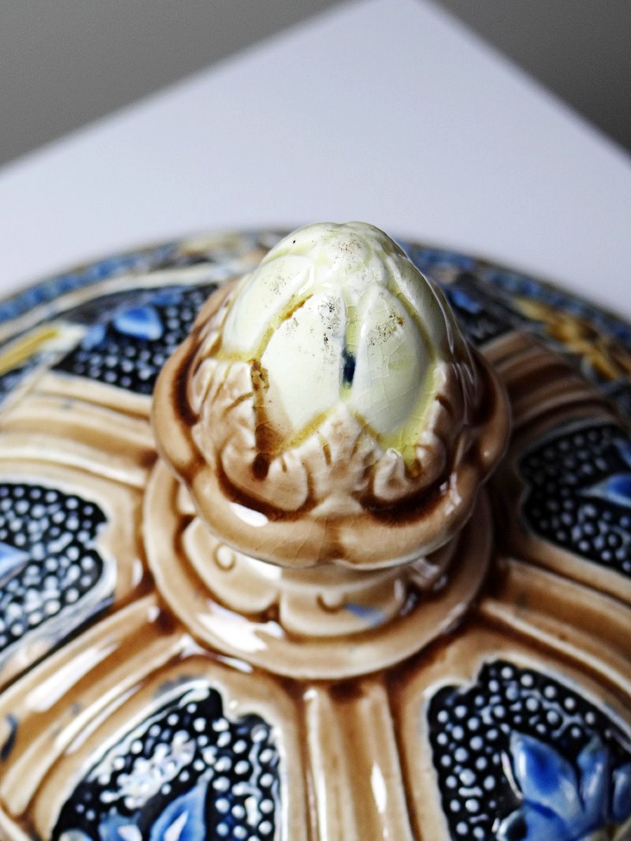 Suspension jardinière ancienne début XIX-XXe en barbotine Art Nouveau-photo-2