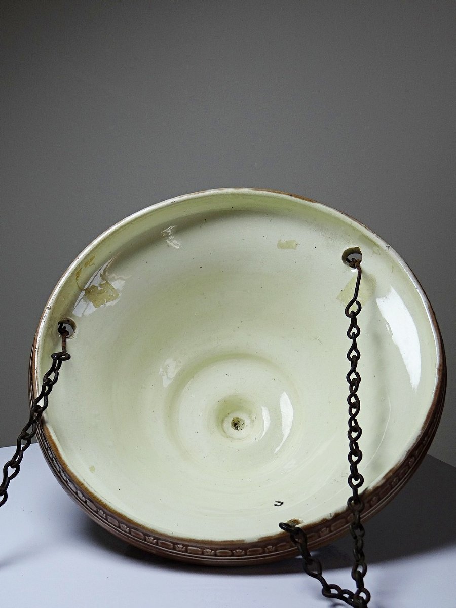 Suspension jardinière ancienne début XIX-XXe en barbotine Art Nouveau-photo-5