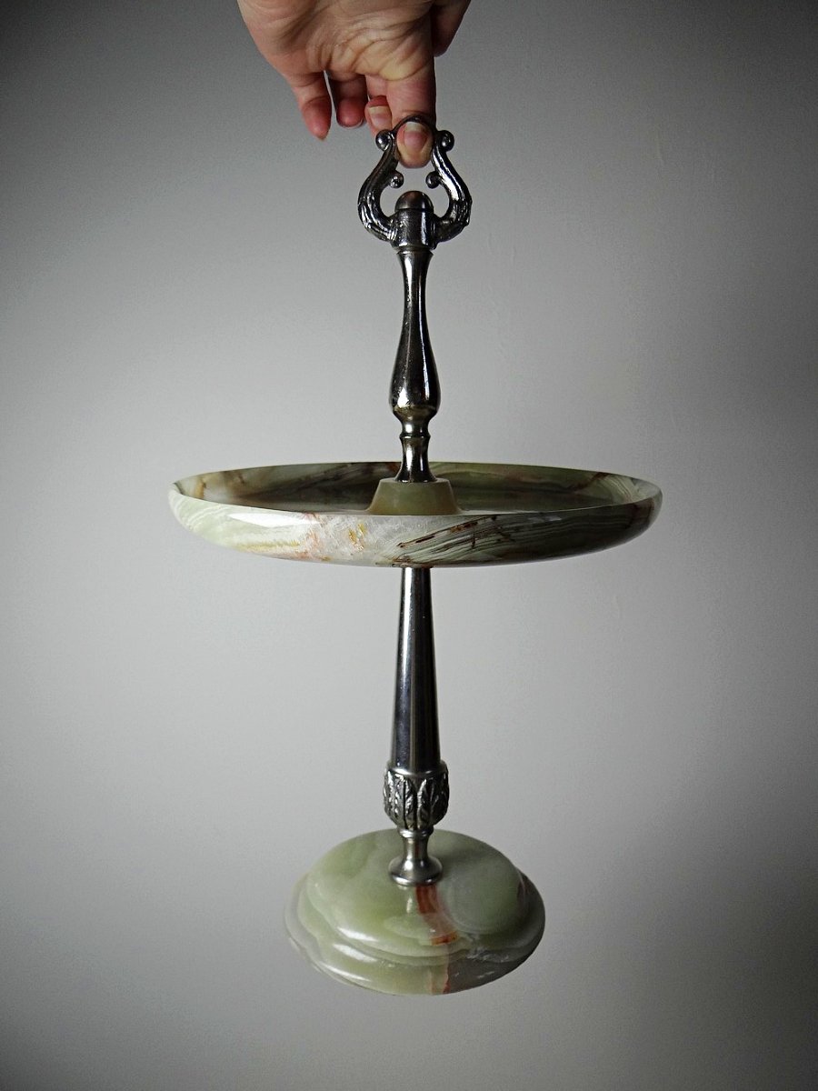 Green Onyx And Silver-plated Metal Display Stand, Italy, Vintage Years 1935-1955-photo-4