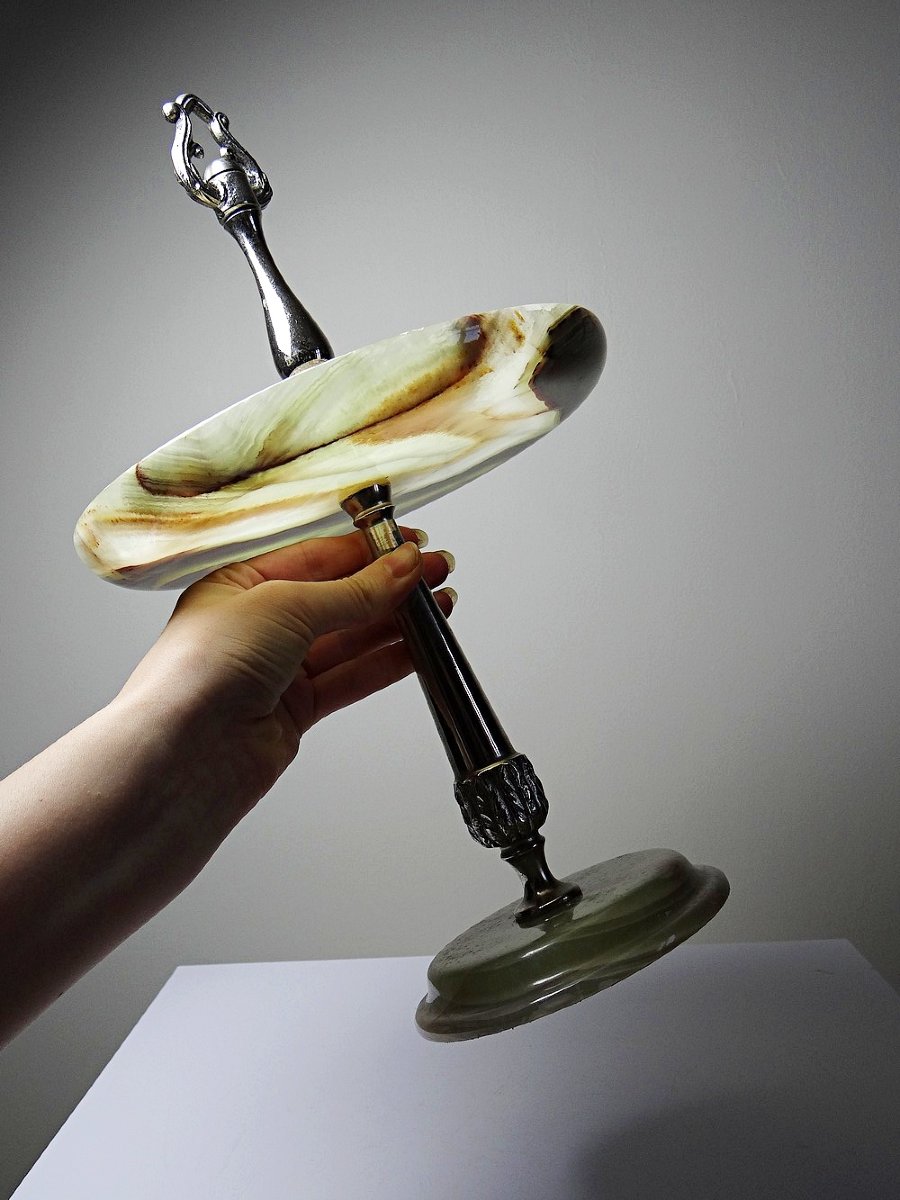 Green Onyx And Silver-plated Metal Display Stand, Italy, Vintage Years 1935-1955-photo-3