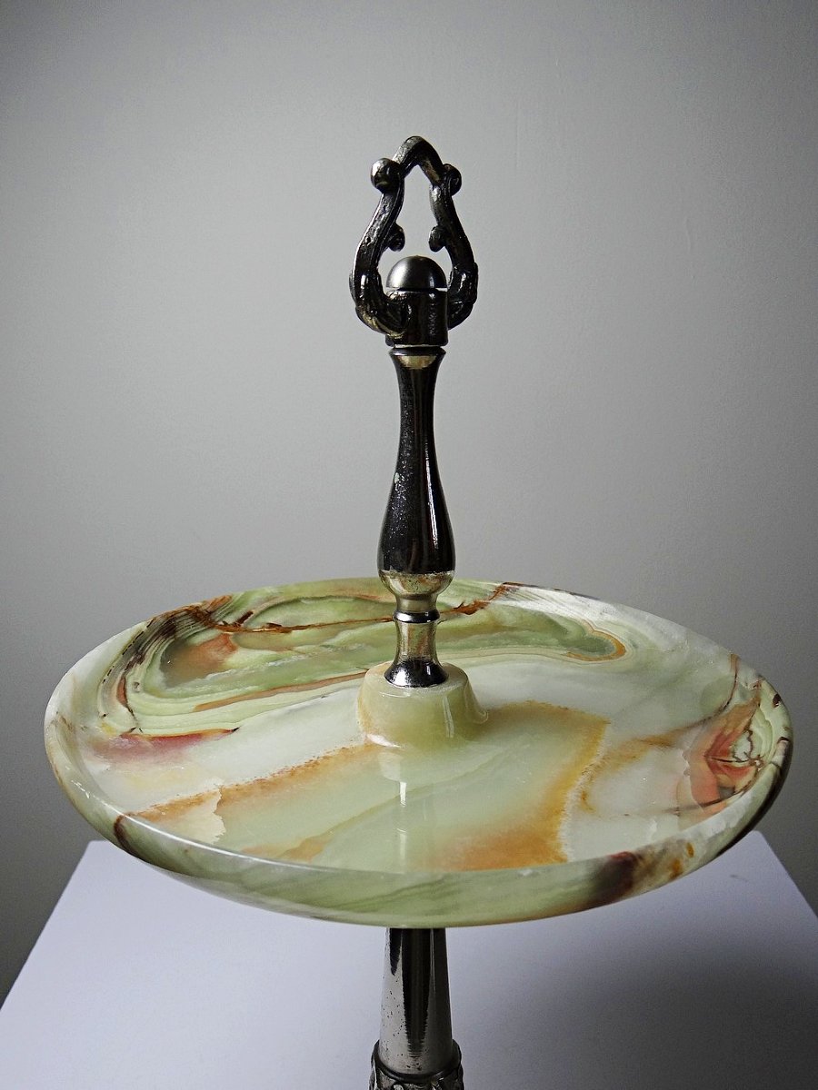 Green Onyx And Silver-plated Metal Display Stand, Italy, Vintage Years 1935-1955-photo-5