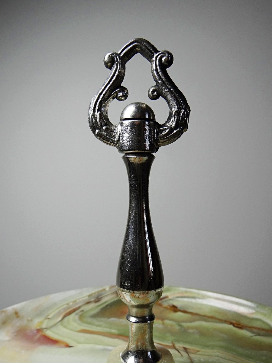 Green Onyx And Silver-plated Metal Display Stand, Italy, Vintage Years 1935-1955-photo-6