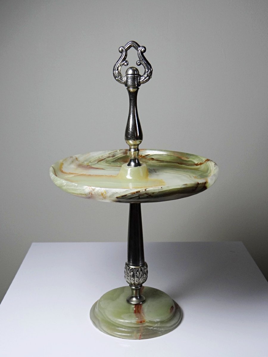Green Onyx And Silver-plated Metal Display Stand, Italy, Vintage Years 1935-1955-photo-8