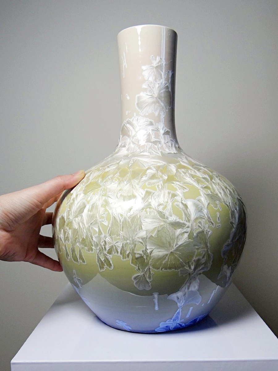 Vintage Jingdezhen Zhi Crystal Enamel Porcelain Globular Vase-photo-4