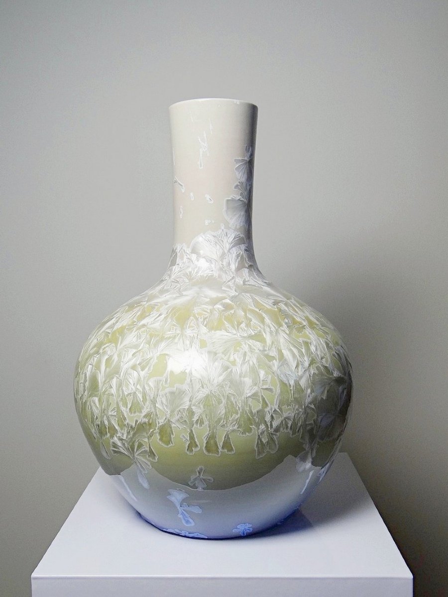 Vintage Jingdezhen Zhi Crystal Enamel Porcelain Globular Vase-photo-3