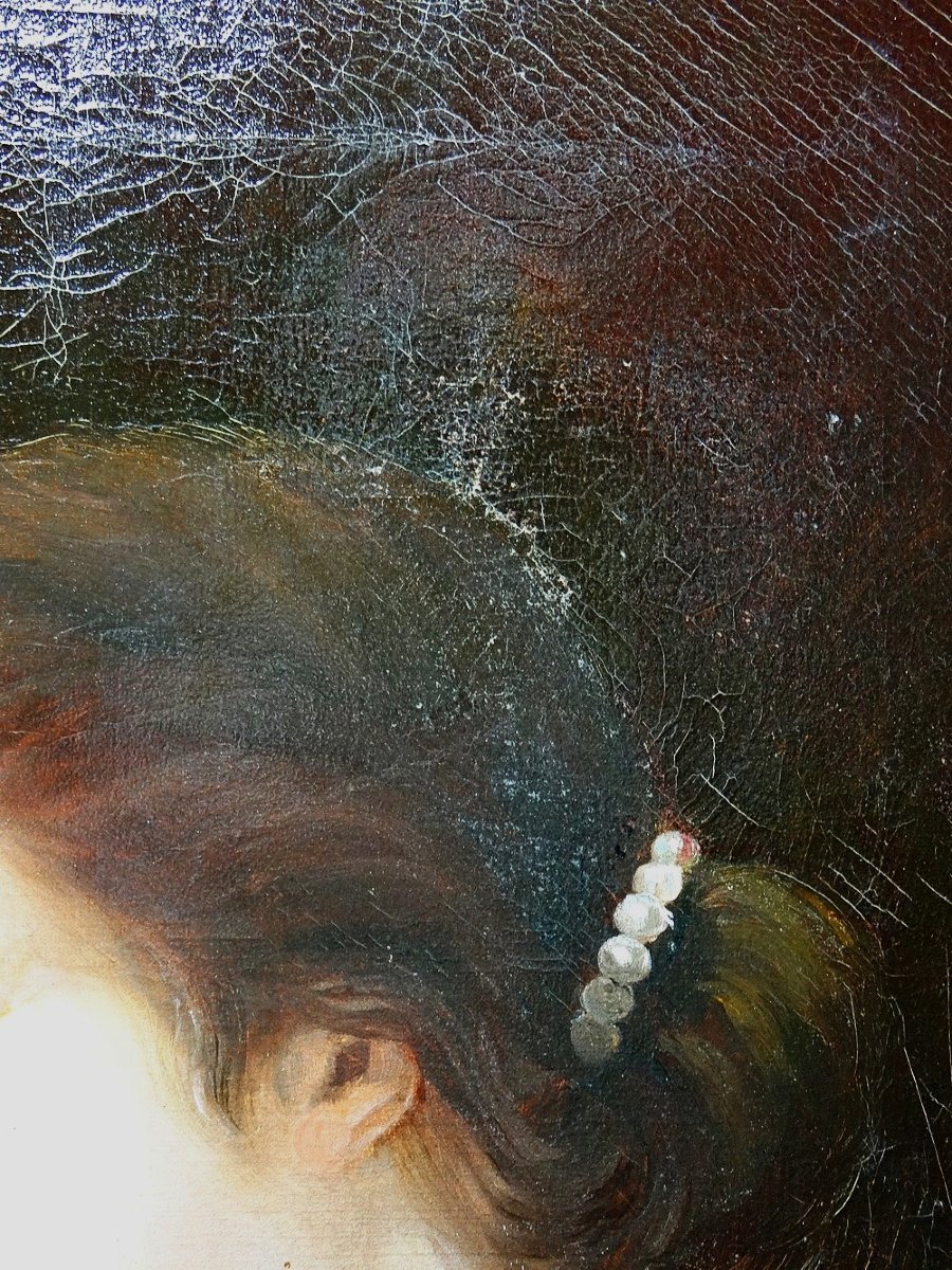 Portrait de jeune femme de profil, huile sur toile A.Piard XIXe-photo-1