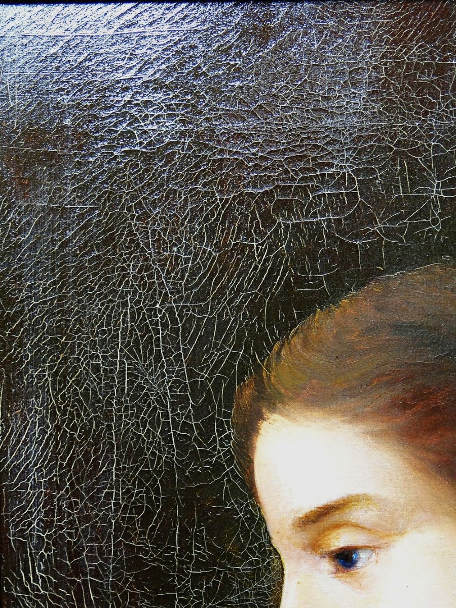 Portrait de jeune femme de profil, huile sur toile A.Piard XIXe-photo-2