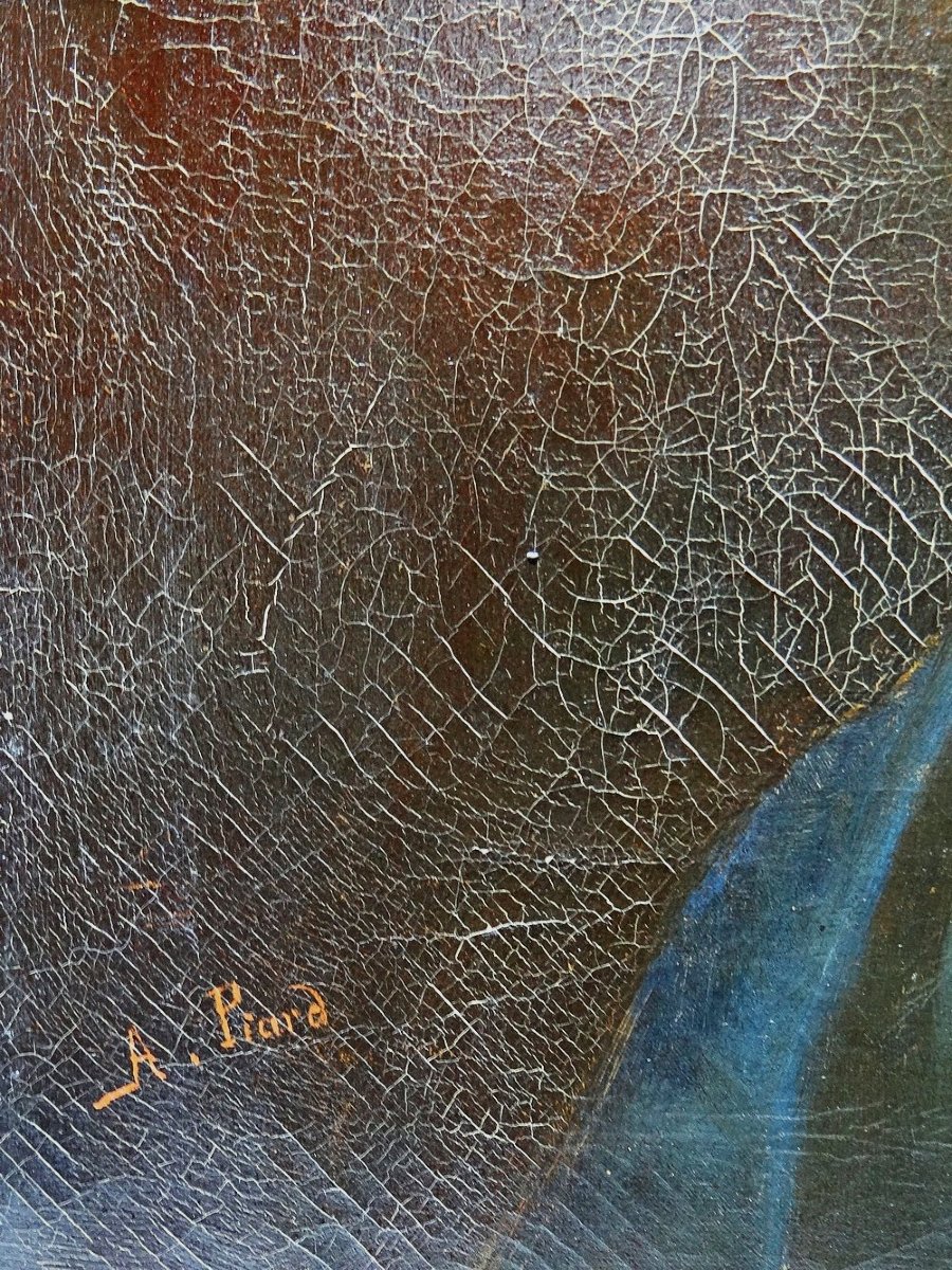 Portrait de jeune femme de profil, huile sur toile A.Piard XIXe-photo-3