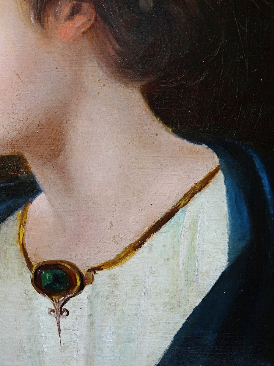 Portrait de jeune femme de profil, huile sur toile A.Piard XIXe-photo-4