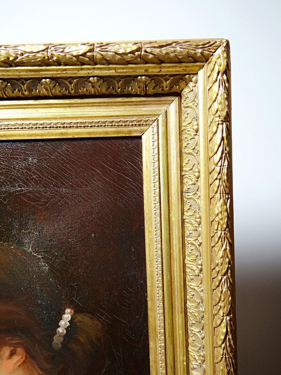 Portrait de jeune femme de profil, huile sur toile A.Piard XIXe-photo-6